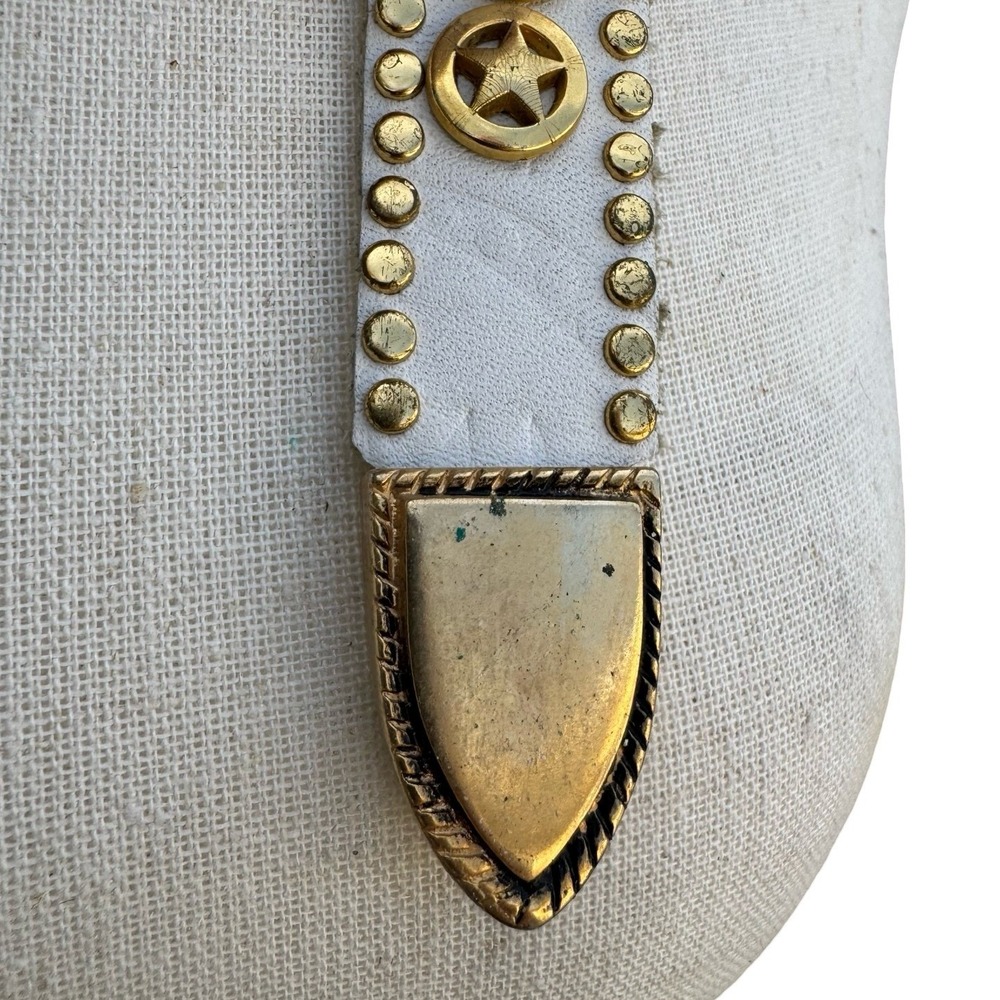 Lily Farouche Munich Vintage White Leather Studded Buffalo Nickel Western Belt - Picture 7 of 13